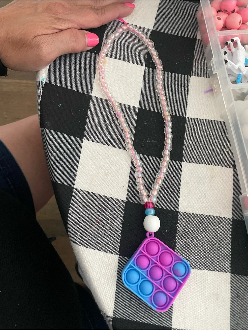 Hand made Handheld Kids Pop-It Necklace Fidget Toy - Pink & Blue